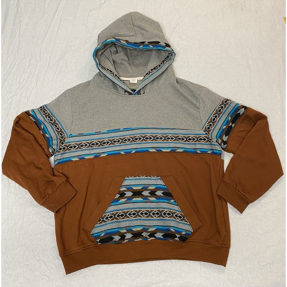 ANKAS Art‎ Baja Hoodie XXL Gray Southwestern Wool Blend Pullover Ecuador